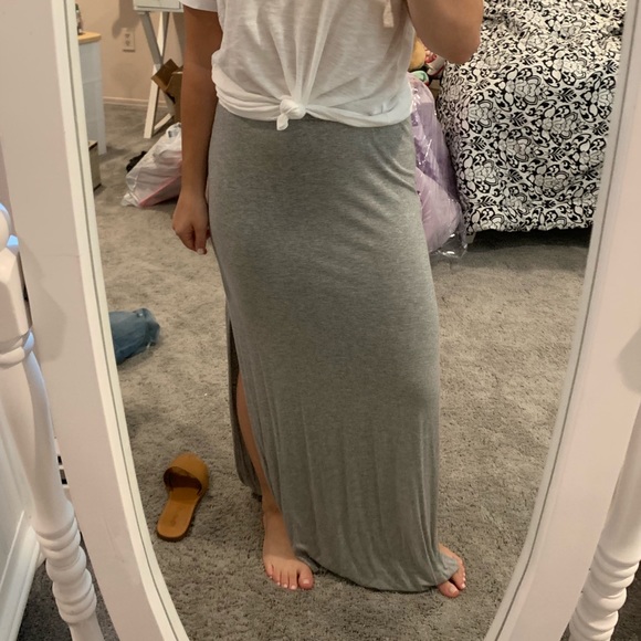 Heather Grey Maxi Skirt With Slits - Picture 2 of 6